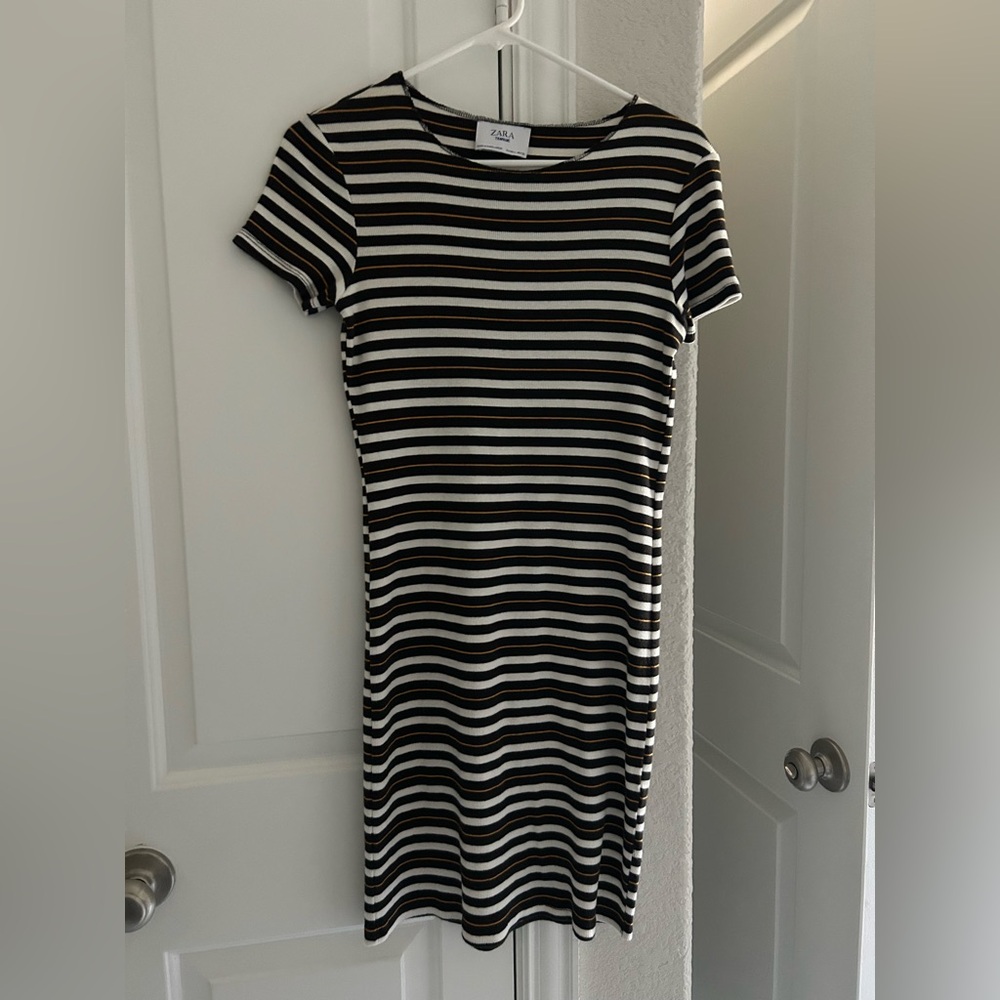 Zara Black and White Striped Mini Dress